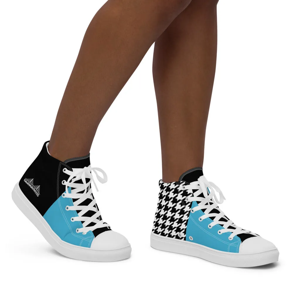 Women’s high top canvas shoes Teal/Houndstooth