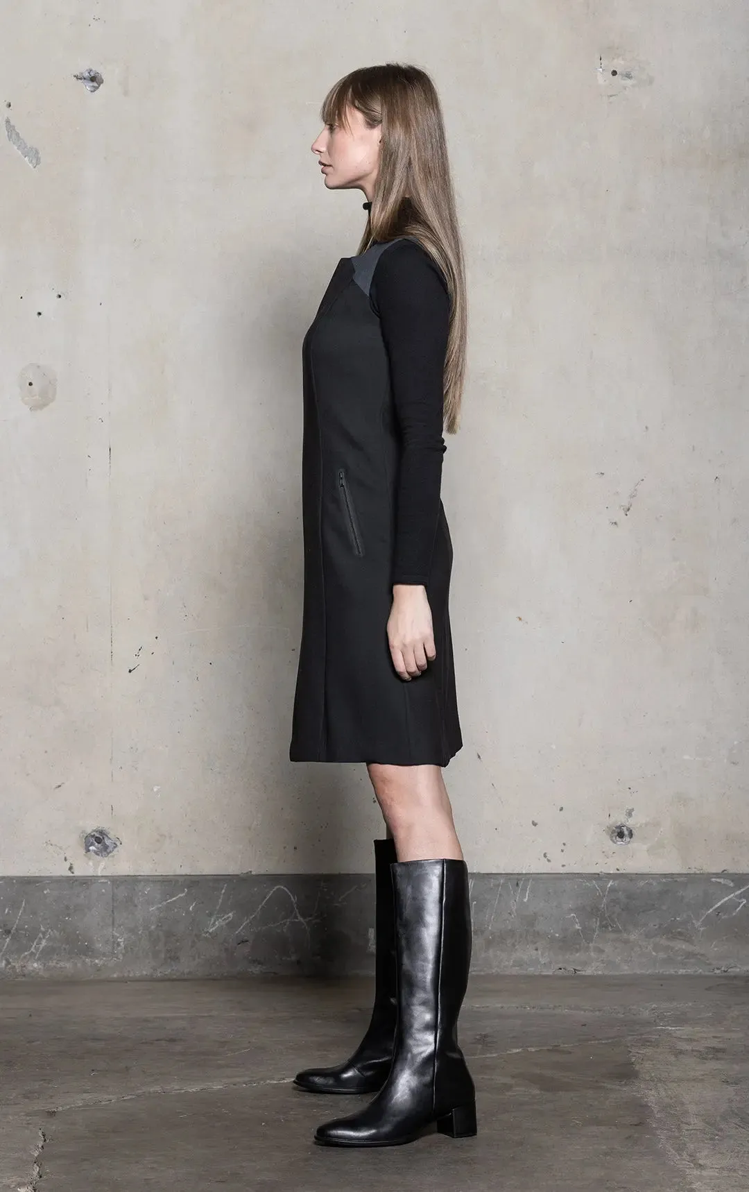 WOOL BLEND CONTRAST DRESS - CLEARANCE